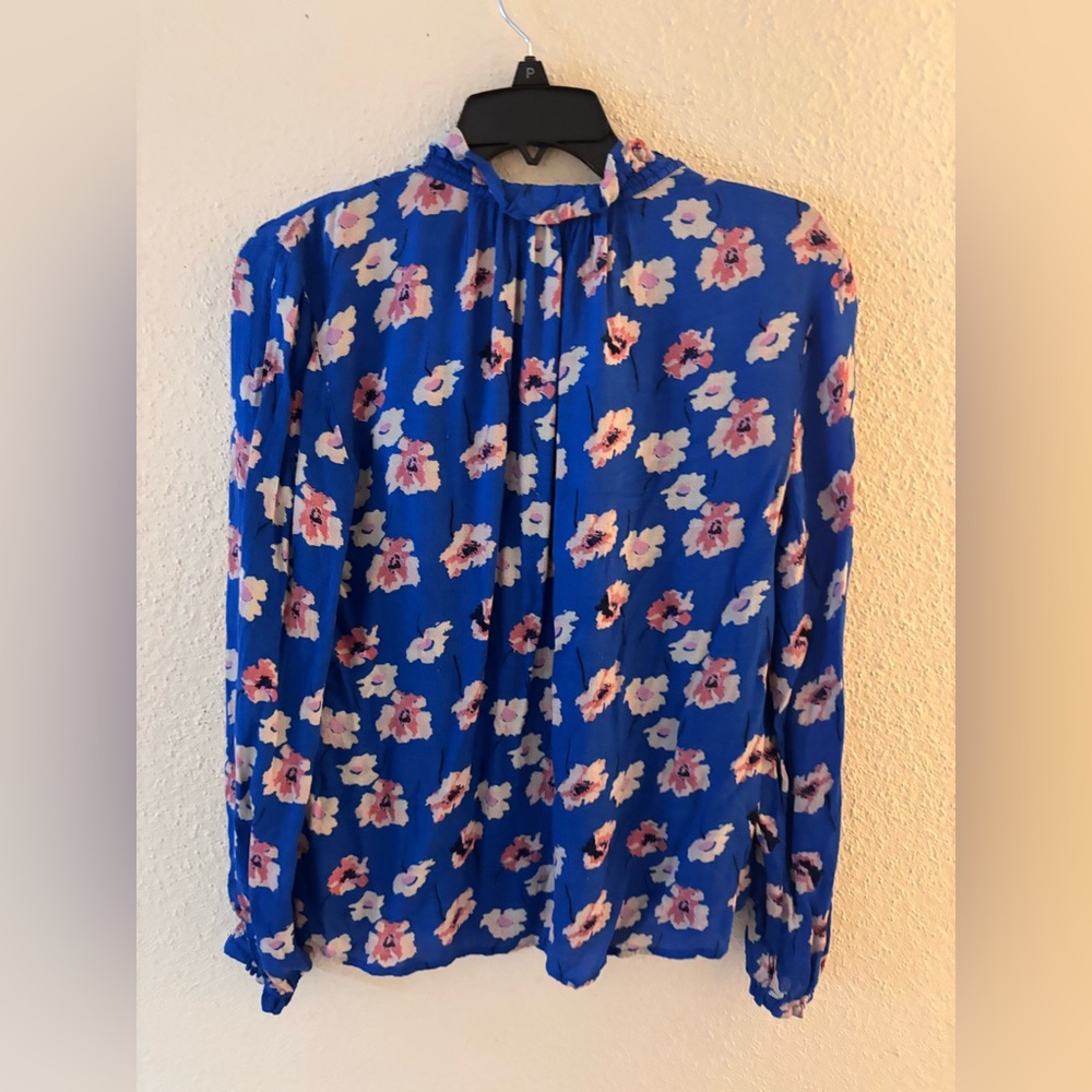 Lucky Brand Floral Blue Viscose Ling Sleeve Blouse S - Picture 2 of 5